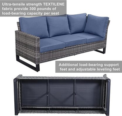 Belord Outdoor Sectional Sofa 6 Seater L Shaped Couch Wicker Patio Conversation Furniture Set Rattan Outdoor Furniture with Removable Washable Cushion Blue