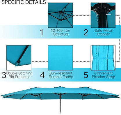 Tangkula 11 Piece Rattan Outdoor Dining Set with 15Ft Patio Umbrella for 8, Outdoor Wicker Table Set with 8 Cushioned Armchairs, Acacia Wood Top, Outdoor Umbrella with Base Included