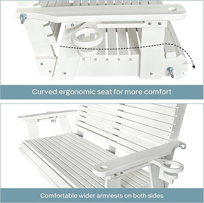 HDPE Porch Swing with 18/8 Stainless Steel Bolts, Ergonomic Design, Ultra Weather-Resistant, Heavy Duty 1200 LBS, for Outdoor Patio Garden Yard (Vanilla White)