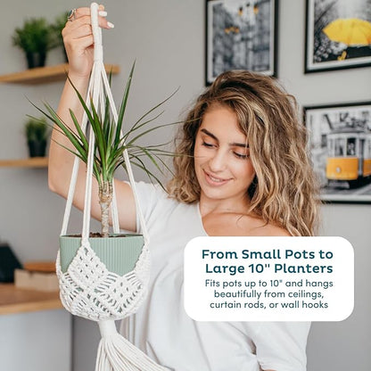 Nook Theory 4-Pack Macrame Plant Hangers with 8 Hooks - Hanging Planters for Indoor Plants, Boho Macrame Hangers Indoor Outdoor, Decorative Plant Hanger Indoor (Pearl)