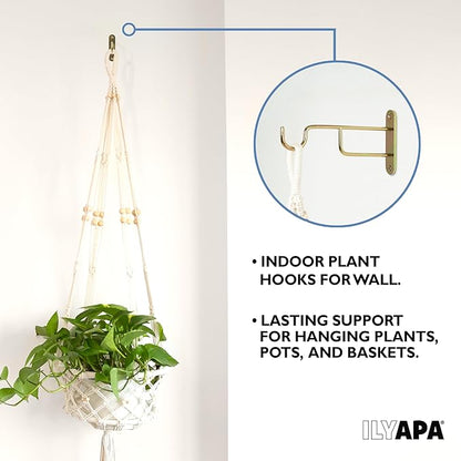 Ilyapa 3 Pack Metal Wall Plant Hangers - 7 Inch Plant Hanger for Indoor - Rustic Brass Finish Hooks for Hanging Plants, Baskets, and Macrame - Indoor Hangers for Plants, Lanterns or Wind Chimes