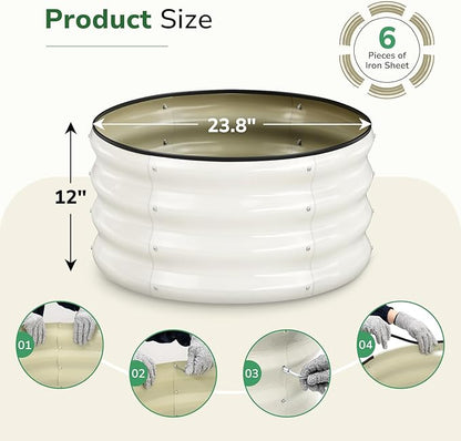 GreatBuddy 2x2x1 ft Round Galvanized Raised Garden Bed, Easy-Assembly Raised Bed with Anti-Cut Gloves & Tools, Rust-Proof Garden Bed for Outdoor, Vegetables, Herbs, Small Trees, White