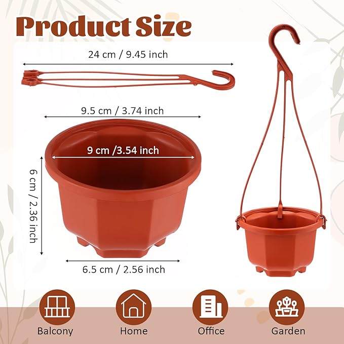 Roshtia 50 Pcs 3.7 inch Plastic Hanging Plant Pots with Hooks Flower Pots Baskets Outdoor Hanging Nursery Planter Holder for Home Garden Balcony Porch(Brown, 3.7 inch)
