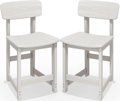 SERWALL Outdoor Bar Stools Set of 2, All Weather HDPE 25" Counter Height Bar Stools with Back, Outdoor Armless Barstools for Patio, Garden, Backyard, Balcony, Poolside, White