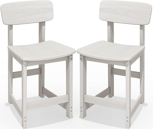 SERWALL Outdoor Bar Stools Set of 2, All Weather HDPE 25" Counter Height Bar Stools with Back, Outdoor Armless Barstools for Patio, Garden, Backyard, Balcony, Poolside, White