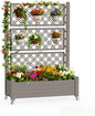 Mobile Garden Planter with Trellis & Lockable Wheels, Outdoor Raised Bed with Drainage & Water Gauge, Weather-Resistant Resin for Patio, Balcony, Yard, Dust-Resistant (Grey, 43.43*18.27*64.29)