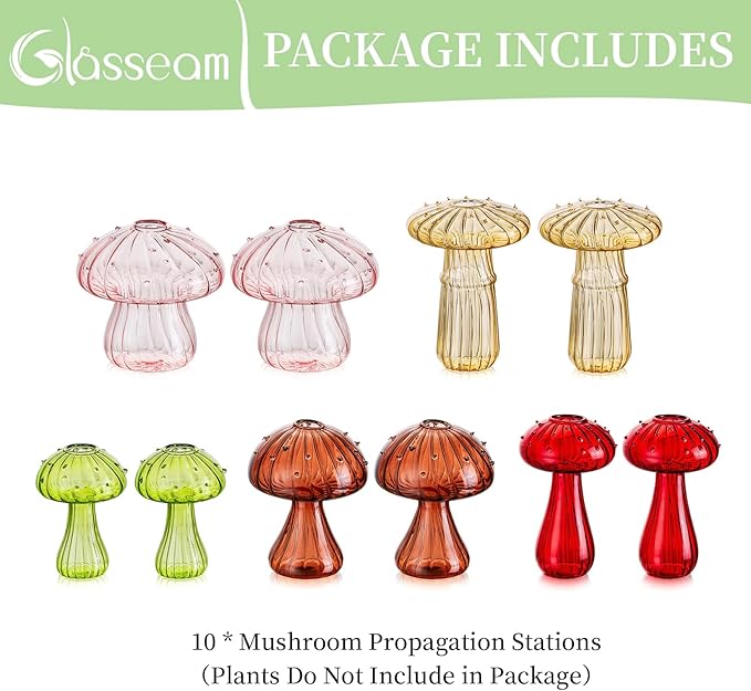 Planter Vase, Borosilicate Glass Mushroom Terrarium, Assorted Colors