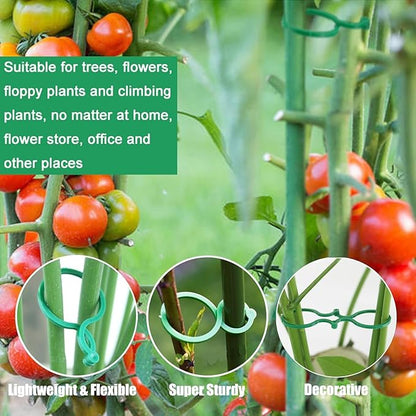 Hysagtek 100 Pcs Plant Support Clips - Heavy Duty Garden Clips for Tomatoes, Vines & Climbing Plants - Reusable Green Plastic Plant Ties