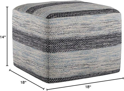 SIMPLIHOME Clay Square Pouf - 18 inch Wide Upholstered Cotton Ottoman in Patterned Blue Melange, Boho Footstool, Decorative Cube Pouf or Extra Seating for Living Room or Bedroom, Assembled