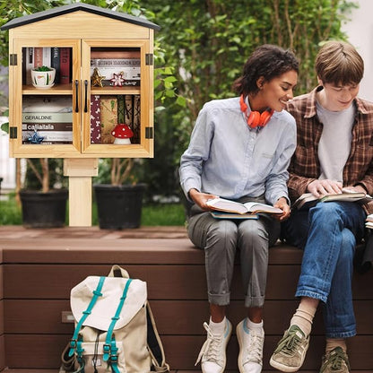 Outdoor Library Outdoor Book Box Storage Small Wooden Cabinet Little Literature Box for Neighborhoods Community and Schools Sharing Books, Flyers, Newspapers, Food and Art (D)