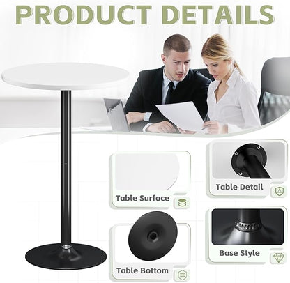 Flamaker Round Bistro Pub Table Modern Style Metal Base MDF Top Cocktail Bar Table Counter Bar Height for Pub, Dining Room, Party (2, White-Black)