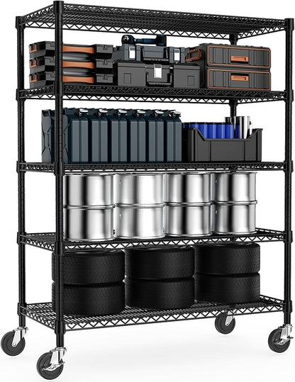 53" W Garage Shelving 5 Tier Industrial 2200LBS Metal Shelving Units for Commercial, Basement, Pantry, Warehouse, School, Black Heavy Duty Easy Assembly 53.2" W x 23.6" D x 73.6" H