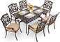 7-Piece Cast Aluminum Patio Furniture, Patio Dining Set for 6 Include 59" Rectangular Outdoor Dining Table and 6 Stackable Chairs with Cushions & Umbrella Hole (Copper Red)