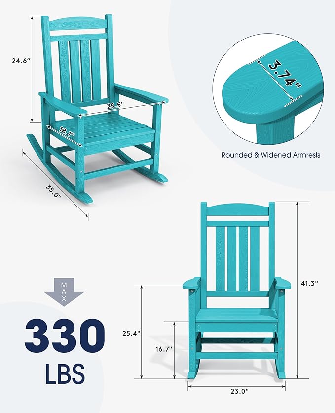 Rocking Chairs, 2-Pack in Aruba Blue, Weather-Resistant HDPE