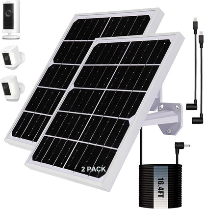Solar Panel for Security Camera 2 in 1 Port 10W Ring Camera Solar Charger Compatible with Ring Spotlight & Stick Up Outdoor Cam Battery, IP65 Waterproof &16.4ft Long Cable with USB-C/DC Ports