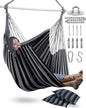 XXL Hammock Chair Hanging Rope Swing with 2 Cushions - Max 500lbs-Perfect for Patio, Porch, Bedroom, Backyard, Indoor or Outdoor - Includes Hanging Hardware Kits