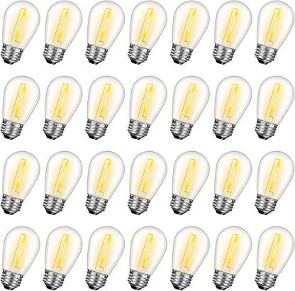 28 Pack S14 Bulbs for Outdoor String Lights, Shatterproof LED Replacement Bulbs for Patio String Lights Outdoor Waterproof, E26 Base, Soft White 2200K, Dimmable