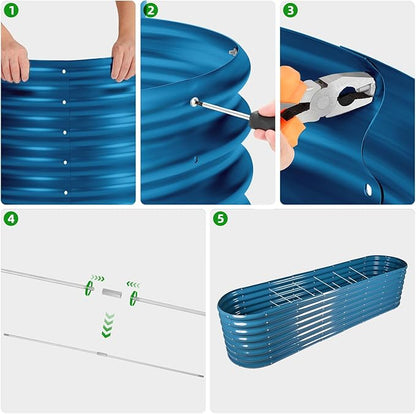 Land Guard 8×2×2ft Galvanized Raised Garden Bed Kit, Raised Garden Boxes Outdoor, Oval Metal Raised Garden Beds for Vegetables, Blue