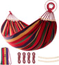 Hammock, Cotton Canvas Hammock Portable Camping Hammock with Carrying Bag Two Anti Roll Balance Beam Metal Carabiner Ropes and Tree StrapsSuit for Indoor,Yard,Camping,Outdoor-Rainbow