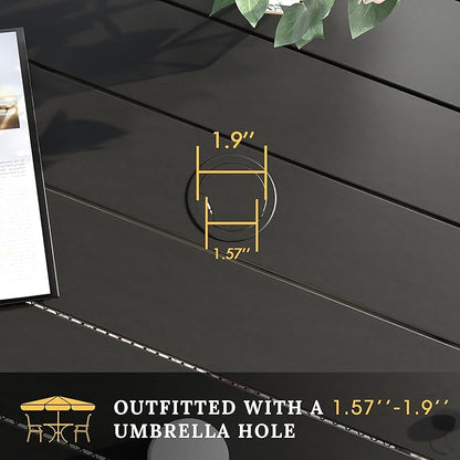 VICLLAX 5 Pieces Patio Dining Set for 4, Outdoor Furniture Set Includes 37.8" Square Outdoor Table and 4 Stackable Patio Sling Chairs, Black Tabletop and Blue Fabric