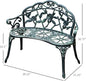 Outdoor Bench, Antique Green Cast Aluminum with Armrests