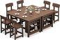 SERWALL 8-Piece HDPE Counter Height Dining Table Sets with Storage and Wine Rack, 2 Rectangular Bar Table with Bar Stools Set of 6 for Garden, Backyard, Kitchen, Brown