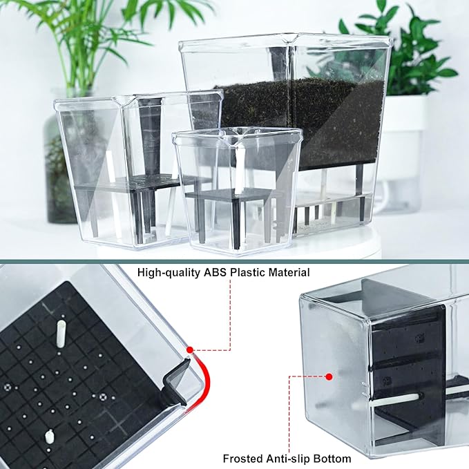 Self Watering Pots Set, 3 Pack 5/4.1/2.7 Inch Self Watering Pot for Indoor Plants, Clear Flowers Pot Planter with Deep Reservoir for Spider Plant, Orchid, African Violet