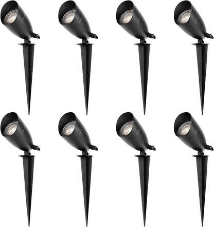 LUTEC 12V Low Voltage Landscape Lighting, Die-cast Aluminum Spot Lights with Connectors, IP65 Waterproof Outdoor Landscape Spotlights, 5W 550LM Warm White 3000K for Tree Garden Yard Pathway, 8 Pack