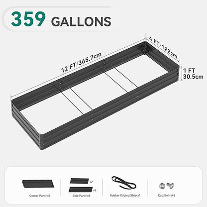 YITAHOME 144x48x12 in Galvanized Raised Garden Bed Kit, Large Metal Planter Box with Gloves, Safety Rubber & Support Rod, Outdoor Flower Bed for Plants Vegetables, Black