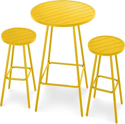 Best Choice Products 3-Piece Patio Dining Set, Bar Height, Outdoor Bistro Set, Outdoor Round Bar Table w/ 2 Bar Stools, Steel - Yellow
