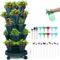 GameXcel Vertical Planter, 5 Tier Stackable Strawberry Planter with Garden Tool Set, Movable Indoor/Outdoor Garden Herb Pot for Growing Vegetables and Succulents, Green