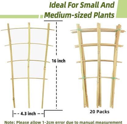 Bamboo Trellis for Climbing Plants 20 Pack, 16 Inch Garden Ladder Trellis for Potted Plants Indoor, Small Plant Support Trellis for Houseplants Vine