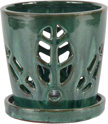W&W Orchid Pot with Holes and Saucer for Repotting, Green Mix, 5.5 Inch