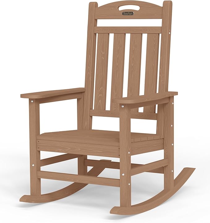 Teak Outdoor Rocking Chair, HDPE, 380 lb Capacity