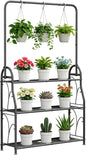 SORCEDAS Plant Stand Indoor Outdoor 3 Tier Tall Corner Hanging Plant Shelf Metal Flower Stands Ladder Plant Holder for Living Room Balcony Garden Patio Multiple Plants, Dark Grey