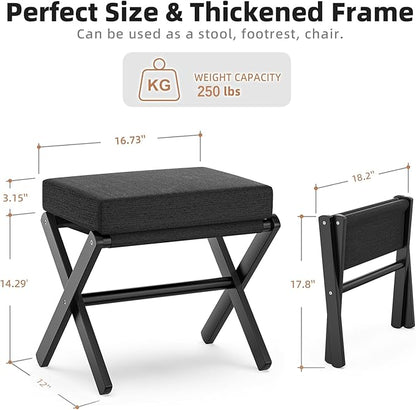 Foldable Foot Stool Ottoman, Small Padded Foot Rest with Bamboo X-Legs, Portable Folding Leg Rest for Living Room Bedroom Office, Soft Foam Cushion Step Stool for Couch & Armchair (Black)