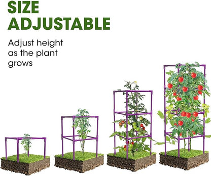 3 Pack Tomato Cages, Square Tomato Plant Stakes Support Cages Trellis for Garden Climbing Vegetables Flowers Fruits,Extra Bold,Purple
