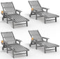 Patio Chaise Lounge Chair Set of 4, Oversized Lounge Chair Outdoor with 5 Positions, HDPE, Patio Lounge Chair with Wheels & Cup Holder for Pool, Deck, Poolside,Grey