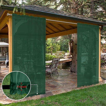 SpaceDresser Waterproof Outdoor Sheer Curtains for Patio - 4 Panels Rod Pocket Indoor Voile Sheer Curtain for Living Room,52W x 120L inch,Foliage Green