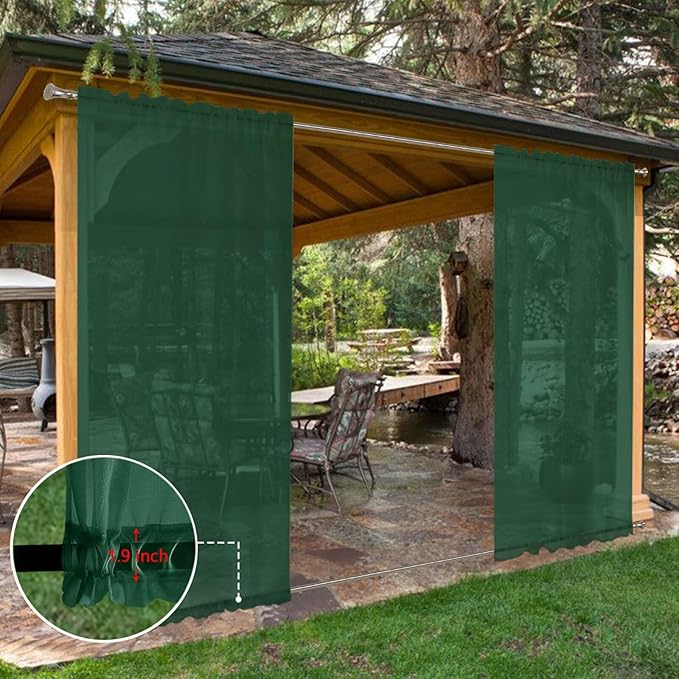 SpaceDresser Waterproof Outdoor Sheer Curtains for Patio - 4 Panels Rod Pocket Indoor Voile Sheer Curtain for Living Room,52W x 96L inch, Foliage Green