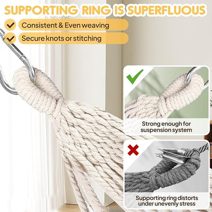 ANYOO Cotton Hammock Portable Camping Hammocks for Hanging Sturdy Garden Comfortable Fabric Hammock with Tree Straps Up to 660lbs with Travel Bag for Camping Outdoor/Indoor Patio Backyard