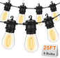 LED Outdoor String Lights 25FT with 9 Shatterproof S14 Bulbs, Waterproof for Porch, Deck, Garden, Balcony, Dimmable 2700K
