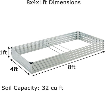 8x4x1ft(2 PCS) Galvanized Raised Garden Bed,Outdoor Planter Box Metal Patio Kit Planting Bed for Vegetables Flowers Herb,Silver