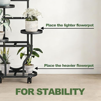 Plant Stand Indoor Outdoor 4 Tier Flower Holder with Wheels Metal Plant Shelf Corner Display Rack Multi Plants Sheleves for Living Room Garden Patio Black