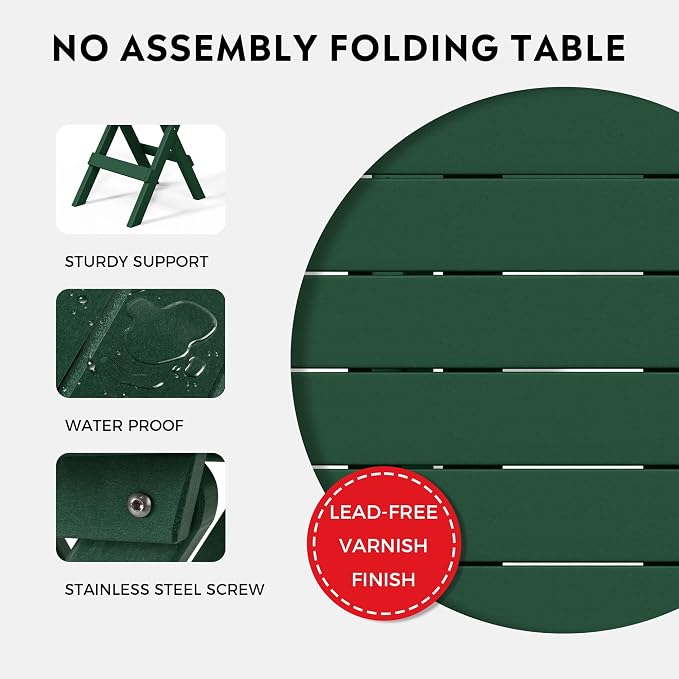 Costaelm Paradise HDPE Outdoor 24.5 Inch Round Portable Folding Patio Dining - Image 7