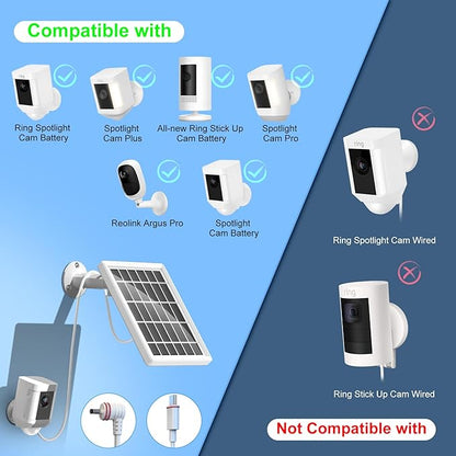 Solar Panel Charger for Ring Camera，Spotlight Cam Plus/Pro and Stick Up Cam Battery, 6V 3W 13.1Ft Fast Charging Cable