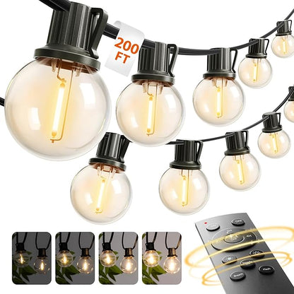 addlon Outdoor String Lights 200FT G40 with Remote, 108 LED Shatterproof Bulbs, Dimmable Patio Globe Lights Waterproof, Hanging Outside Lighting for Backyard, Garden, Deck, Balcony, Porch, Café, Decor