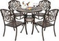 VINGLI 5 Pieces Outdoor Patio Dining Set, Cast Aluminium Patio Furniture Set with 4 Chairs and 1 Umbrella Table for Yard, Garden, Porch and Poolside, Bronze
