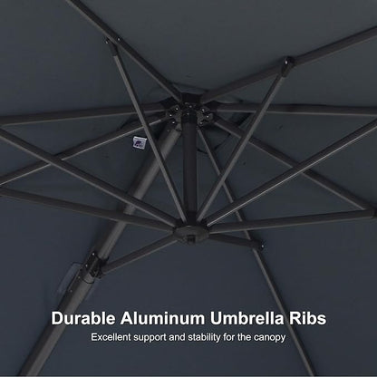 PURPLE LEAF 8' X 8' Patio Umbrella with Steel Plate Base for Pool 7' High Offset Outdoor Cantilever Umbrella Swimming Pool Umbrella with 360°Rotation for Poolside Light Grey