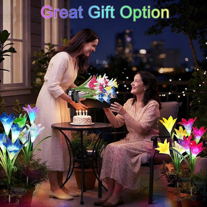 echosari 4 Pack Color Changing Solar Lights Outdoor Waterproof, Solar Lily Flower Stake Lights Auto ON/Off Solar Garden Lights for Lawn Pathway Landscape Garden Gifts for Mom Women Grandma